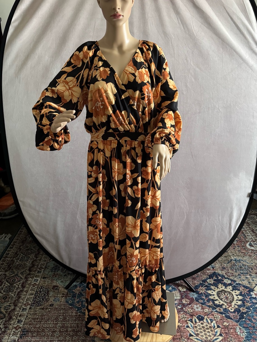 Express Black Maxi Dress with Orange Floral Print